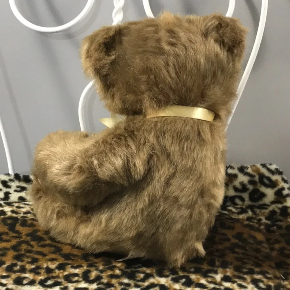 Cute plush faux fur Teddy bear 16 inches soft shiny yellow bow